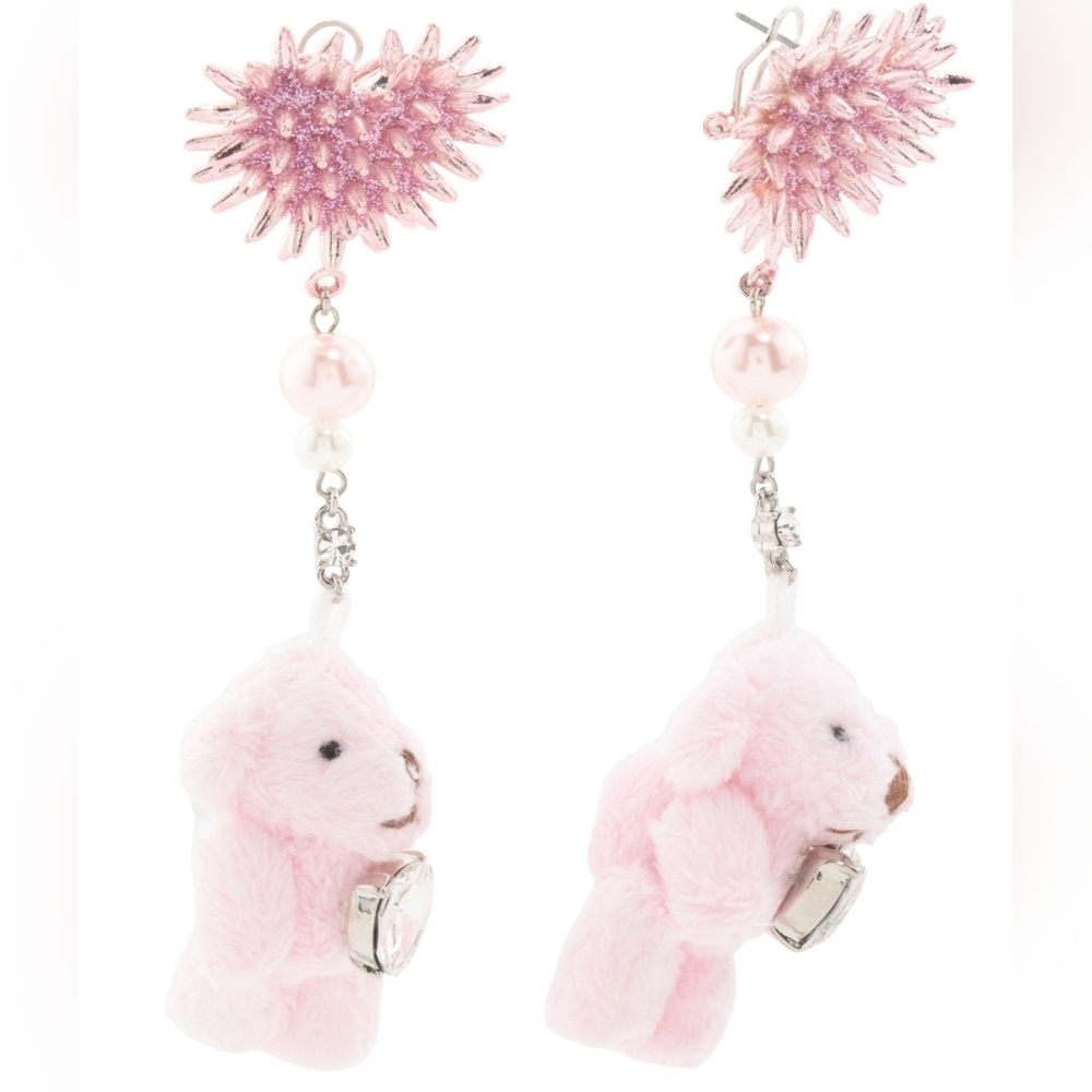 🩷▪️Betsey Johnson▪️spikey Heart Plush Teddy Bear Dangle Drop Earrings